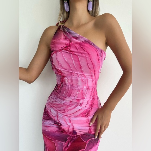 One Shoulder Printed Bodycon Maxi Dress - Picture 9 of 9